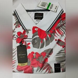 Greg Norman Collection Red and Gray Polo Shirt with Tropical Print